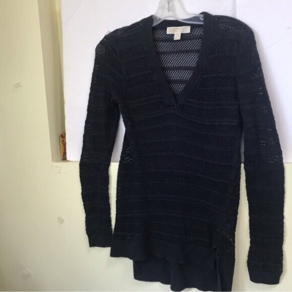 Michael Kors Cotton V Neck Open Knit Lightweight Sweater High Low Slit Hem Knit - Picture 6 of 14